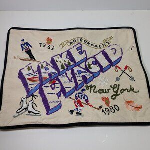 Vintage Cat Studio Lake Placid New York Embroidered Pillowcase 100% Cotton